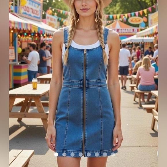 PacSun Dresses & Skirts - Denim Zip-Front Pinafore Dress - Blue